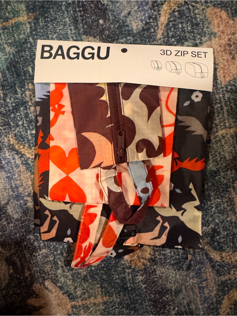 BAGGU Western Cutouts 3D Zip Set - Orange, Brown & Black Print